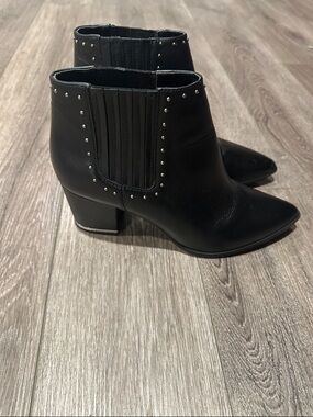 Michael Kors Black Pointed Leather Ankle Booties with Silver Studs
